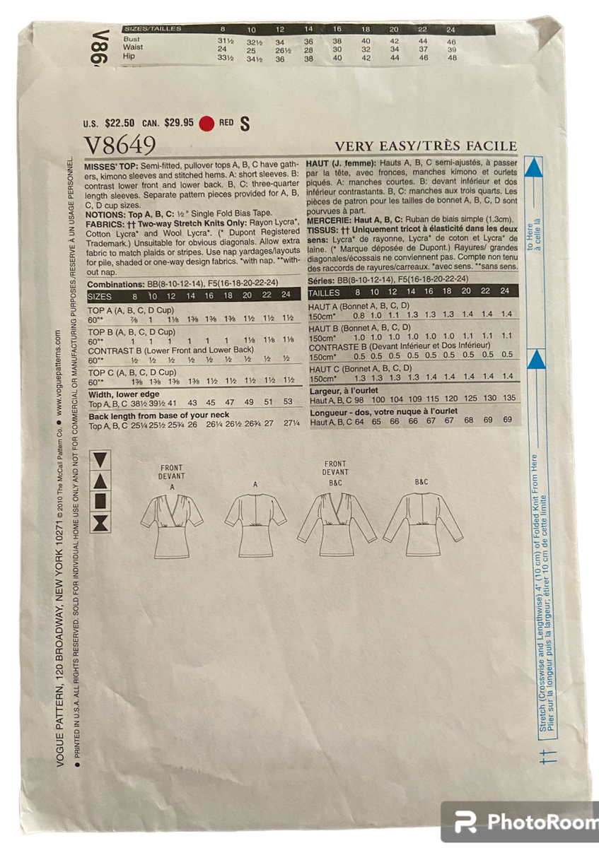 Very easy Vogue v8649 vintage 2000s tops sewing pattern