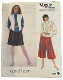 Vintage 1980s Vogue American Designer 2956 Carol Horn vest, blouse and culottes pattern. Bust 32.5 inches.