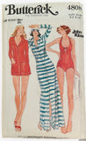 Butterick 4808 vintage 1970s John Kloss swimsuit and cover-up sewing pattern. Bust 32.5 inches