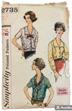 Simplicity 2735 vintage 1950s blouse sewing pattern Bust 38 inches