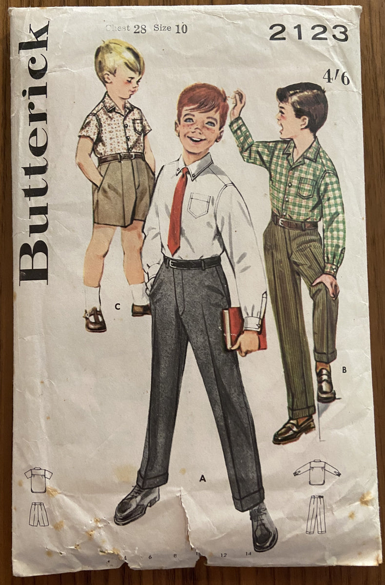 Butterick 2123 vintage 1960s boy's pants, shorts and shirt sewing pattern,  wounded bargain