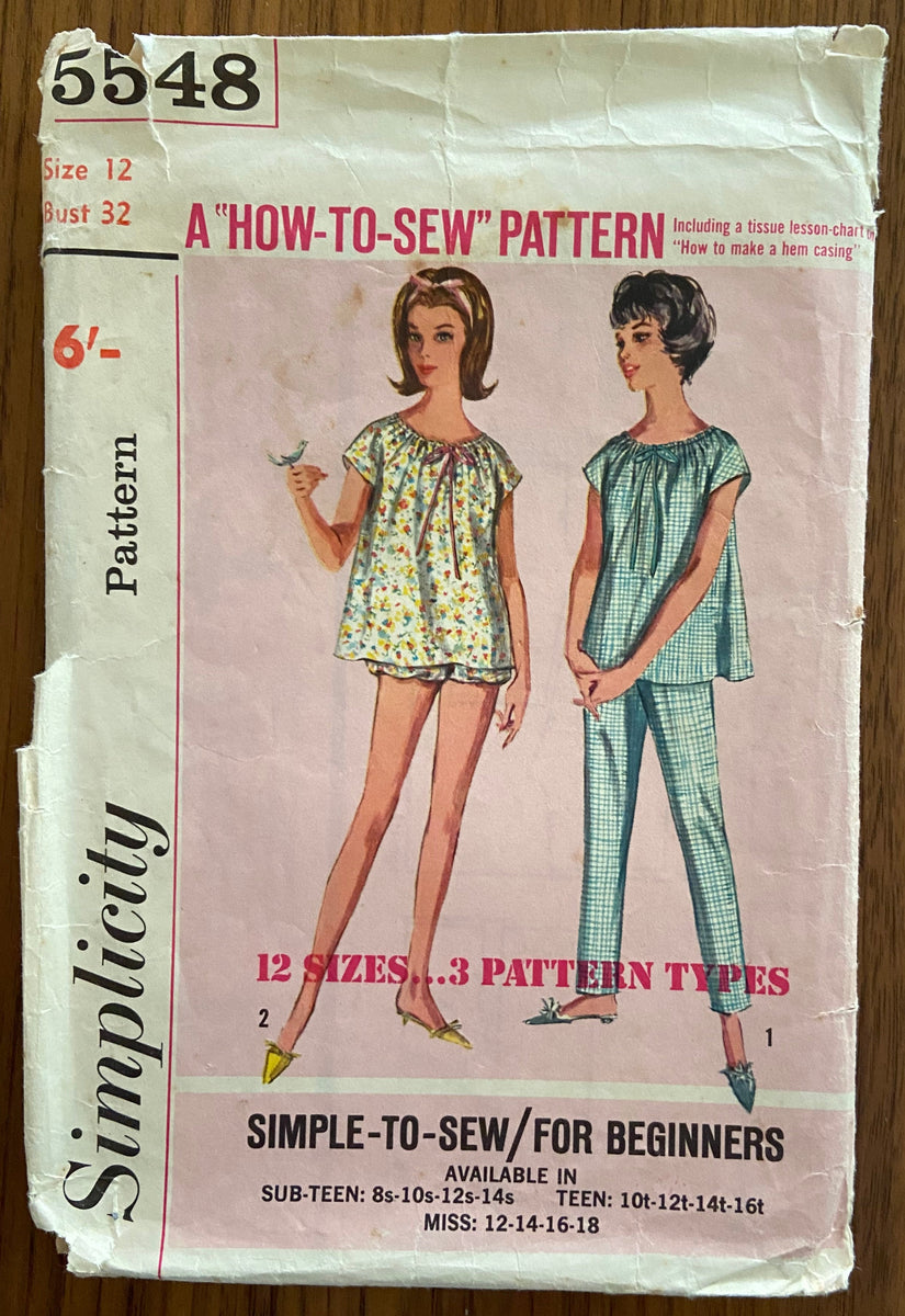 Vintage Pajamas and Nightshirt Pattern 1950s, Simplicity 2242, 32 bust