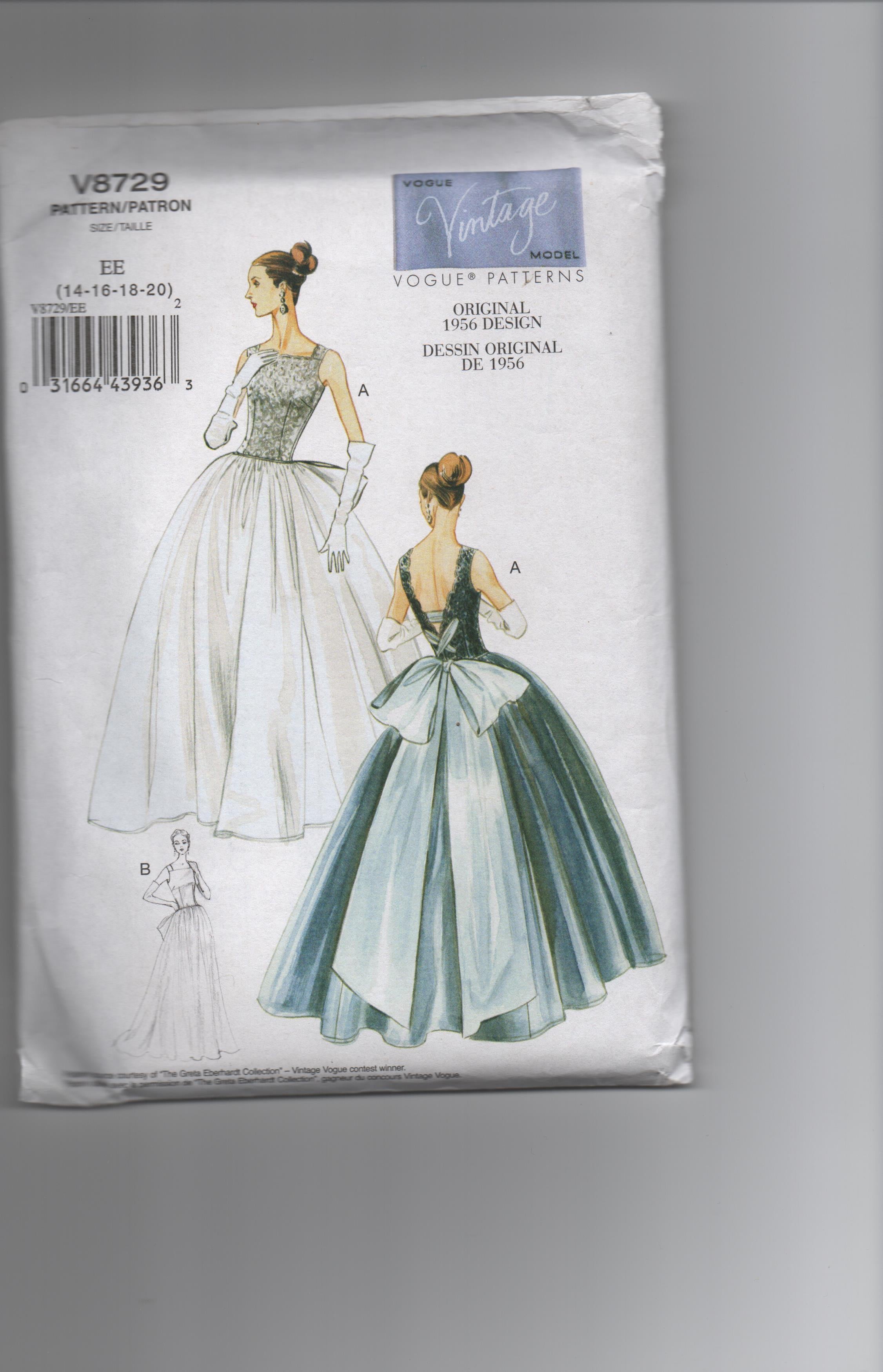 Vogue v8729 reissued vintage 1956 evening dress sewing pattern Bust 36 Vogue v8729 reissued vintage 1956 evening dress sewing pattern Bust 36