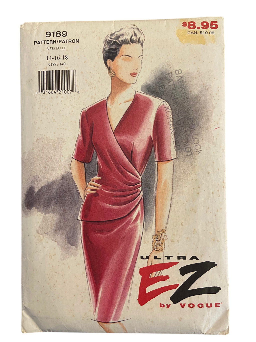 Vogue 9189 vintage 1990s ultra easy dress sewing pattern Bust 36, 38, 40 inches