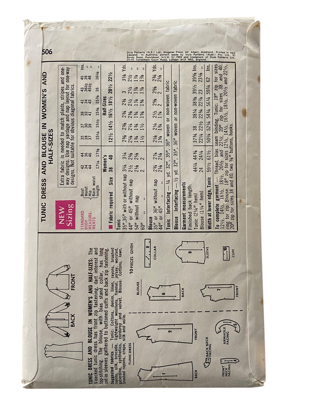 Style 2506 vintage 1960s tunic dress and blouse sewing pattern. Bust 35 inches