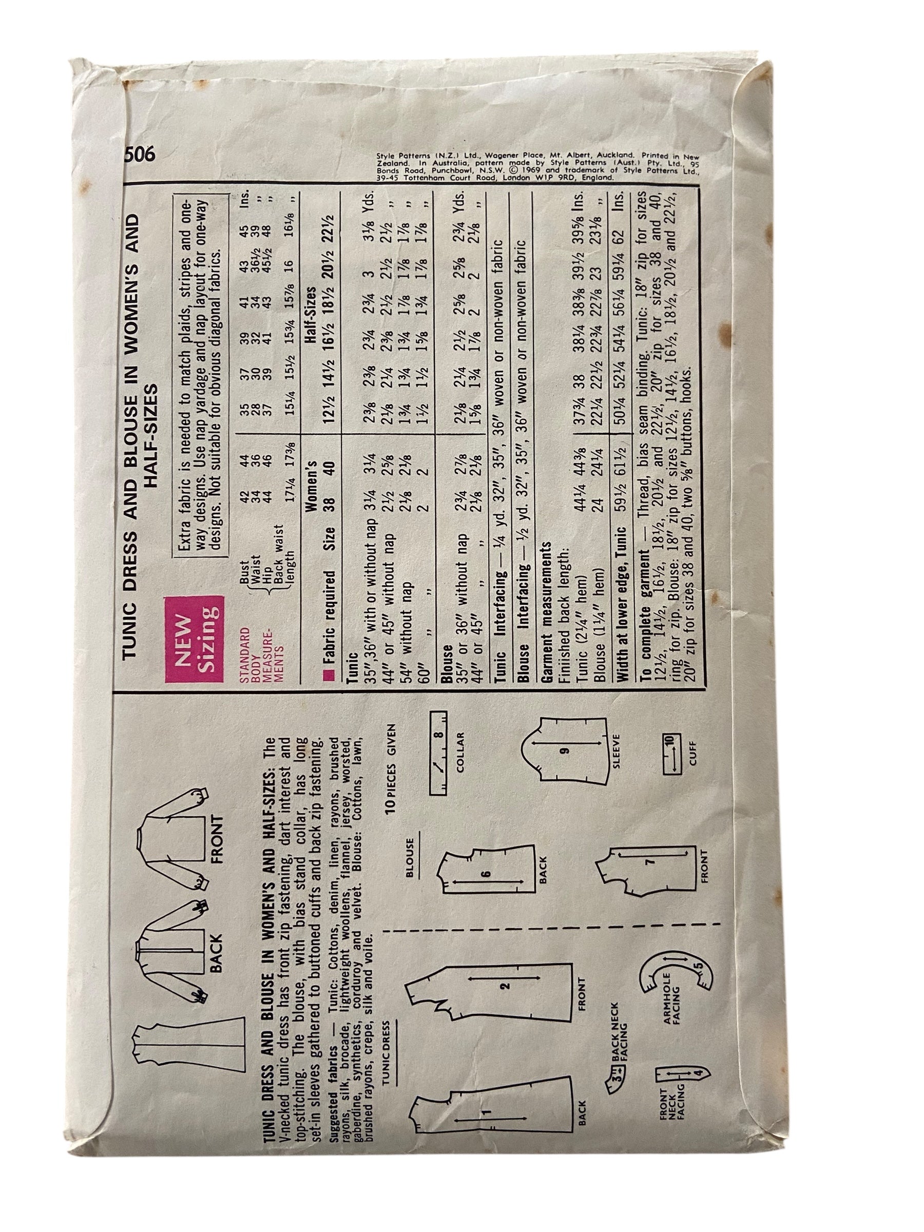 Style 2506 vintage 1960s tunic dress and blouse sewing pattern. Bust 35 inches