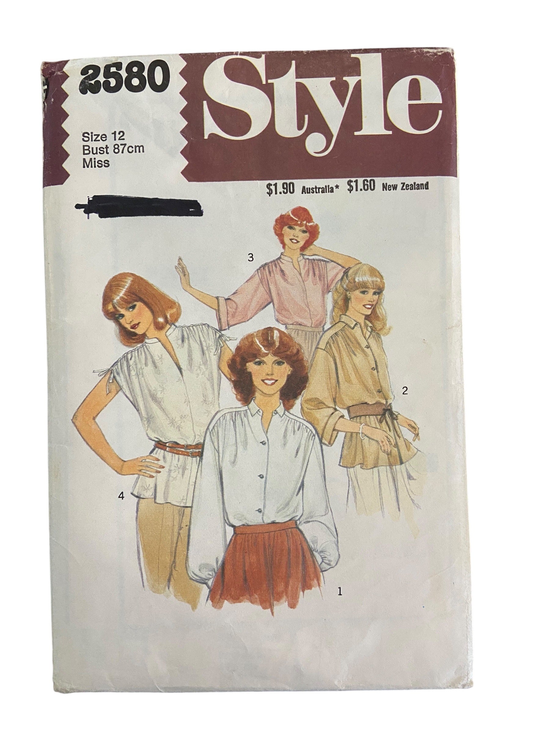 Style 2580 vintage 1970s blouses sewing pattern. Bust 34 inches