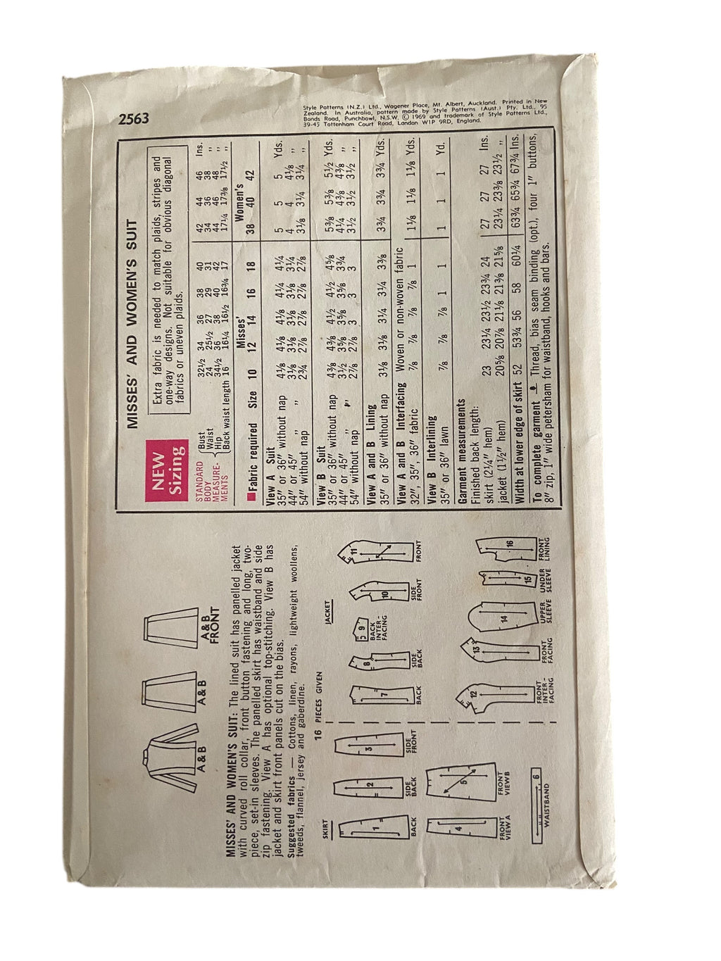 Style 2563 vintage 1960s suit sewing pattern. Bust 36 inches