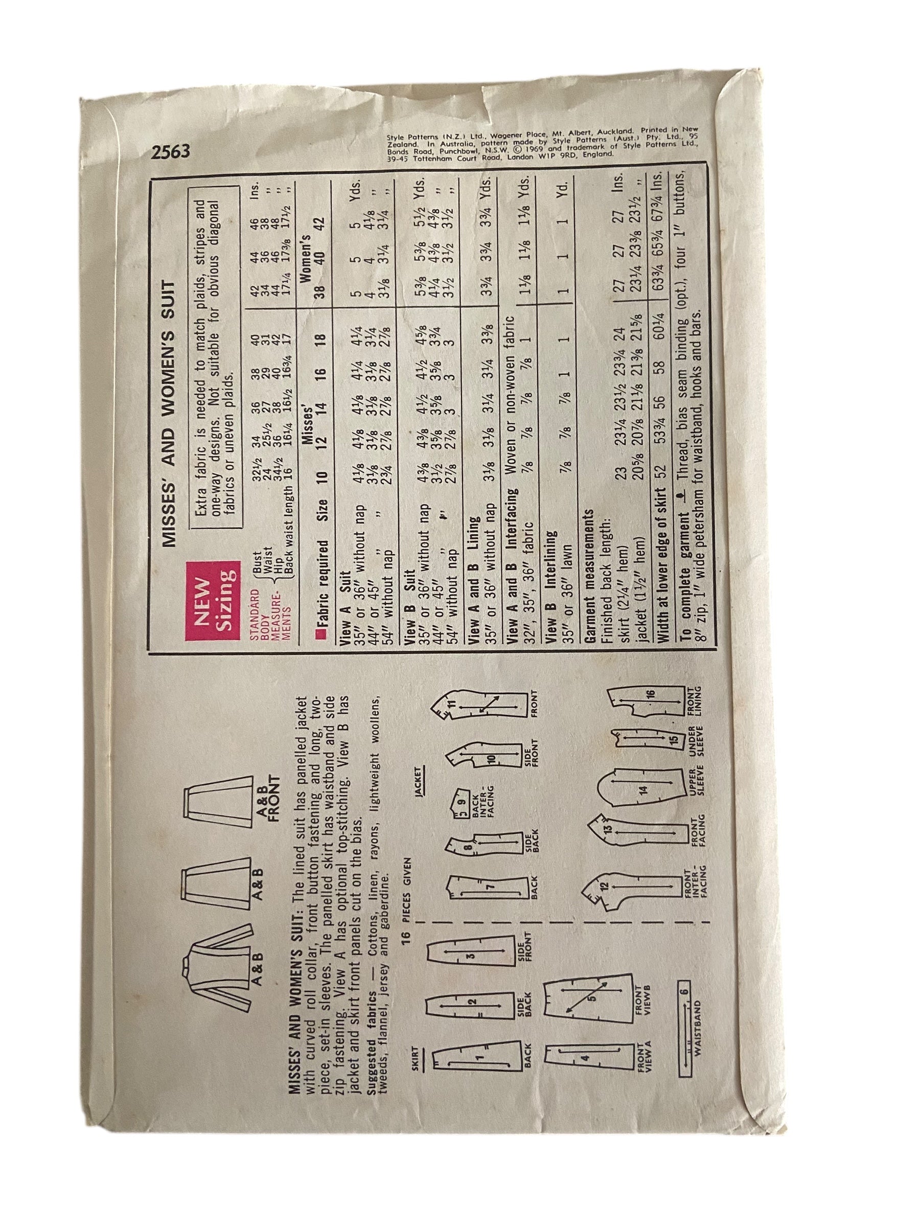 Style 2563 vintage 1960s suit sewing pattern. Bust 36 inches
