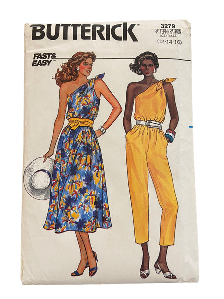 Butterick 3279 vintage 1980s jumpsuit and dress sewing pattern. Bust 34, 36, 38 inches