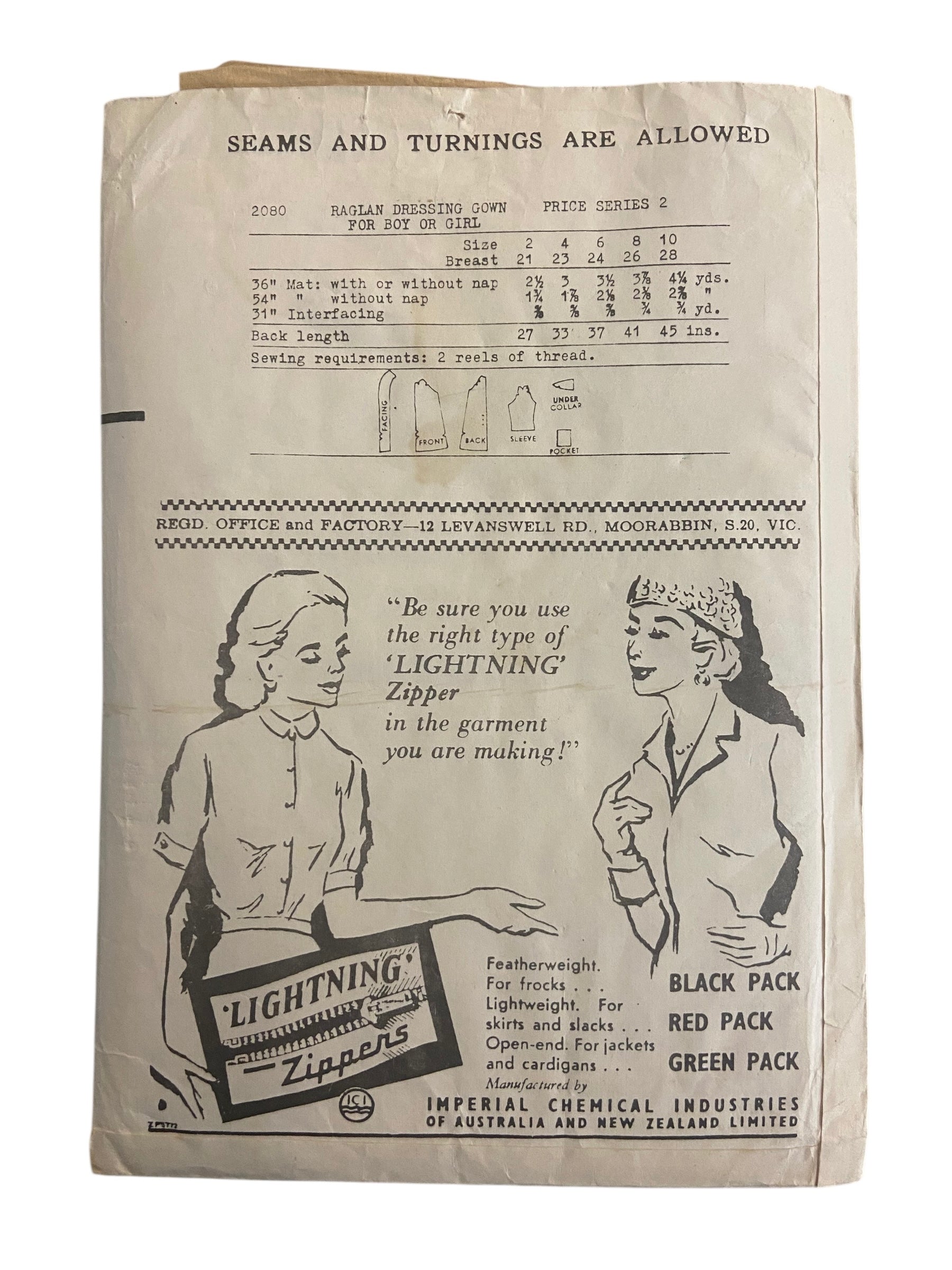 Weigel's 2080 vintage 1960s child's dressing gown  sewing pattern. Size 10 years