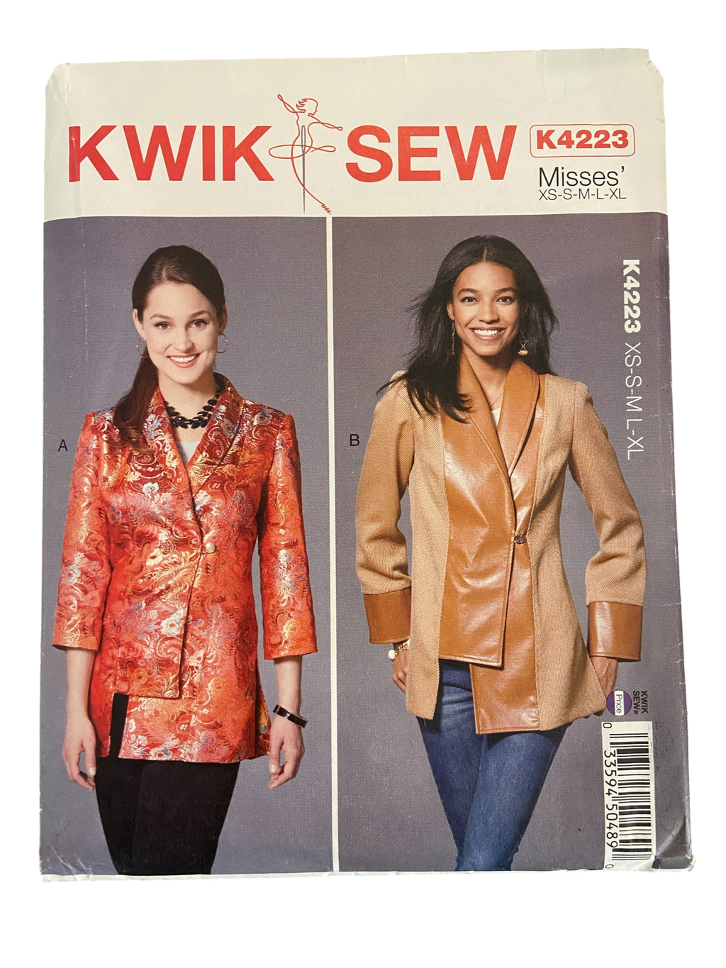 Kwik Sew K4223 women’s jackets sewing pattern. Bust 31.5, 32.5, 34, 35.5, 37, 38.5, 40, 41.5, 43, 45 inches
