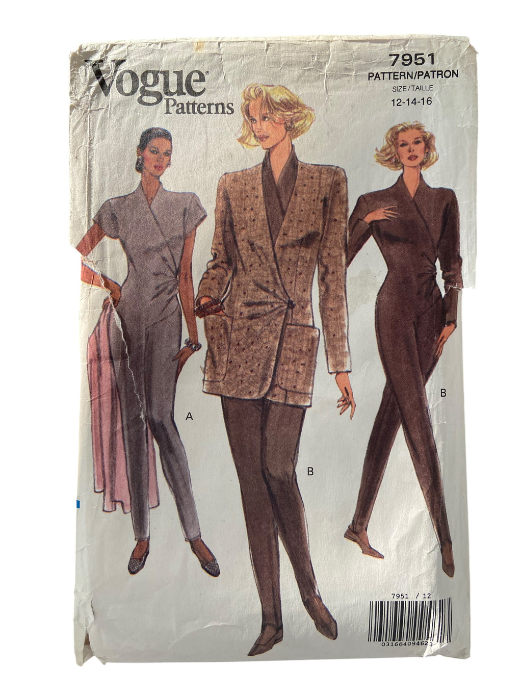 Vogue 7951 vintage 1990s jacket and jumpsuit sewing pattern Bust 34, 36, 38 inches