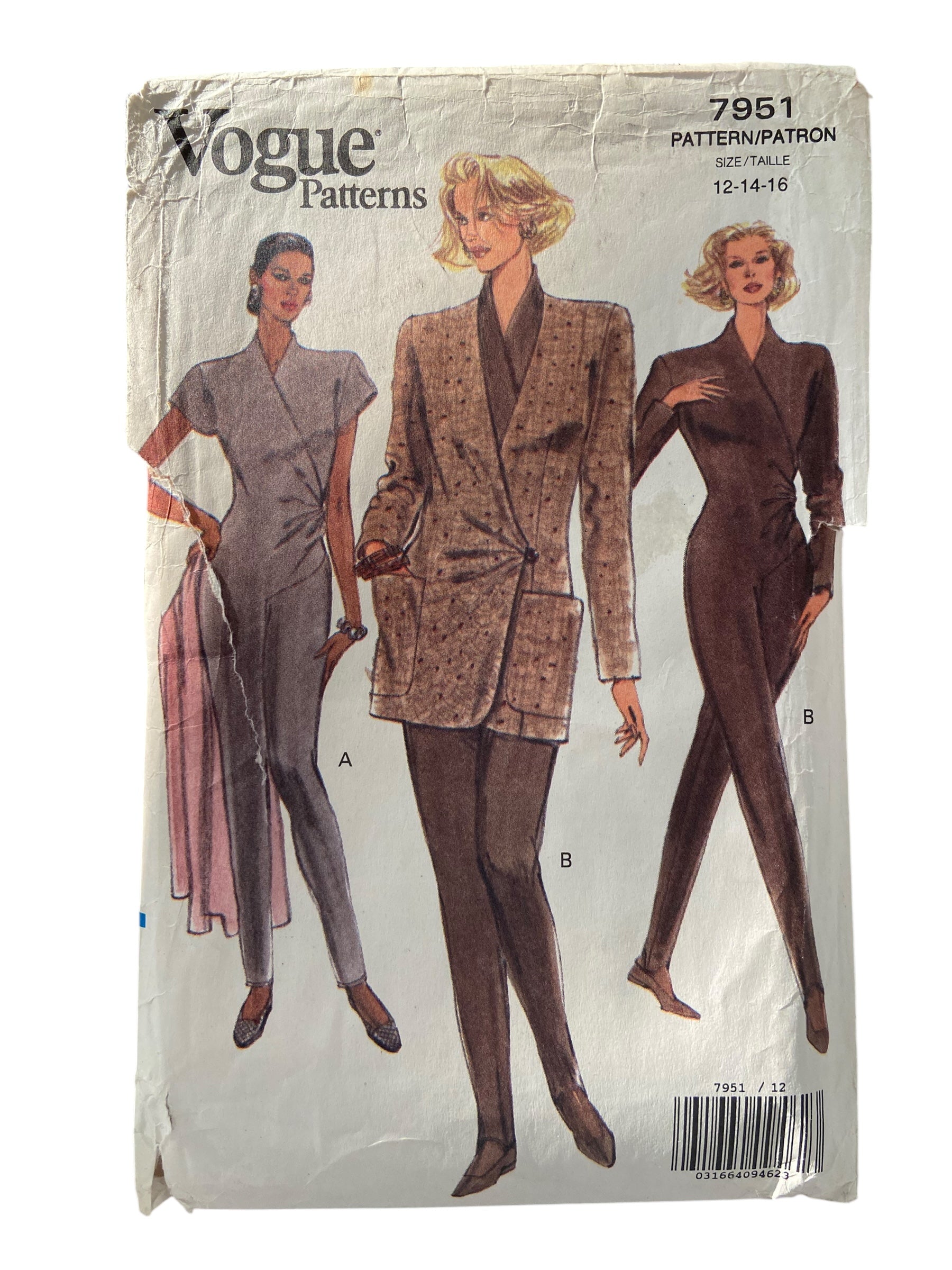 Vogue 7951 vintage 1990s jacket and jumpsuit sewing pattern Bust 34, 36, 38 inches