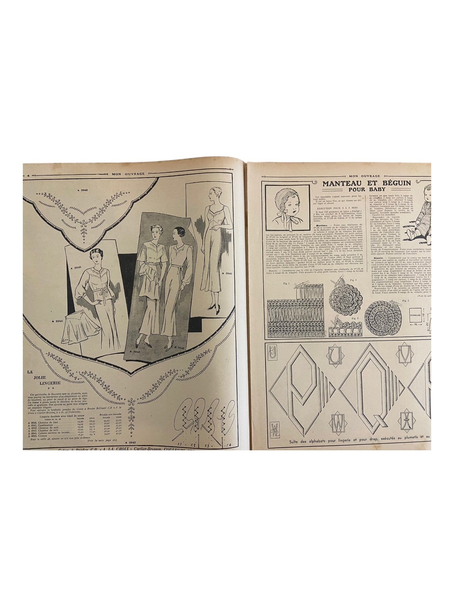 Mon Ouvrage 15 Fevrier 1937 vintage French craft magazine with knitting pattern for the elegant jacket on the cover