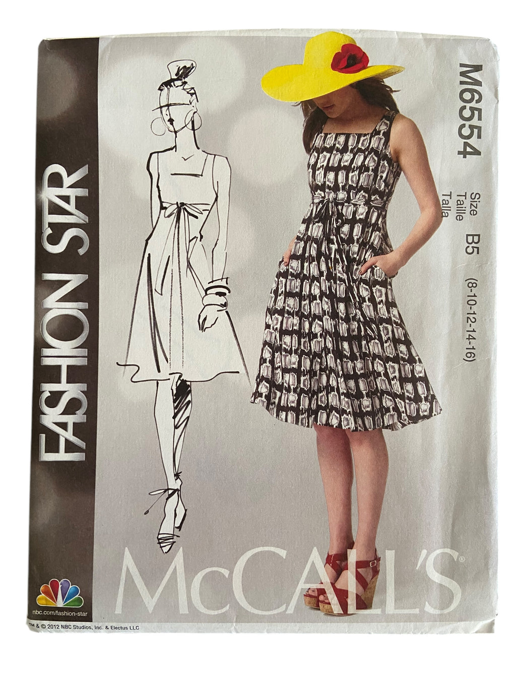 McCall's M6554 Fashion Star dress sewing pattern from the 2000s. Bust 30.5, 31.5, 32.5, 34, 36 inches
