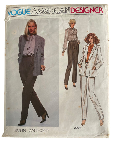 Vogue 2076 Vintage 1970s Vogue American Designer Original John Anthony jacket, pants and blouse sewing pattern Bust 31.5 inches
