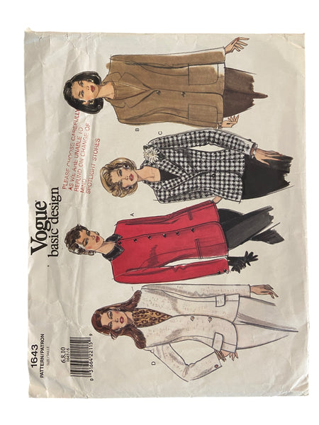 Vogue 1643 2000s  jacket sewing pattern. Bust 30.5, 31.5, 32.5 inches