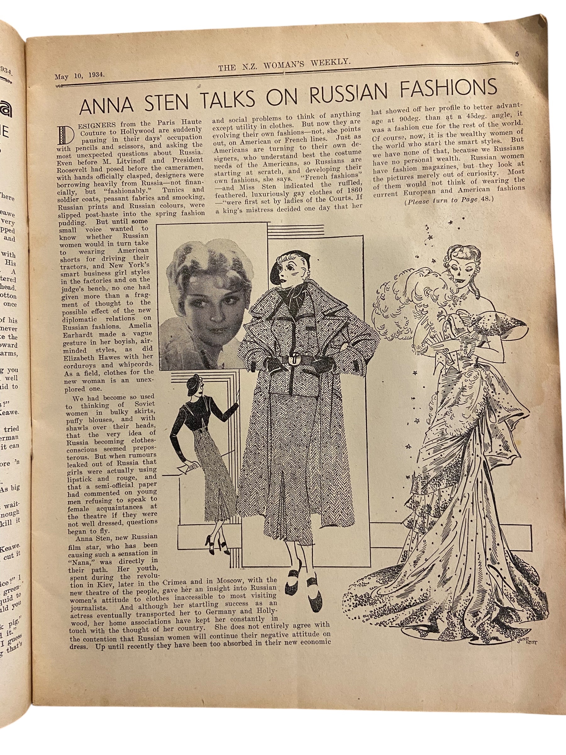 New Zealand Woman’s Weekly  May 10 1934 with a sewing pattern, unused, factory folded, attractive underslip bust 34 inches