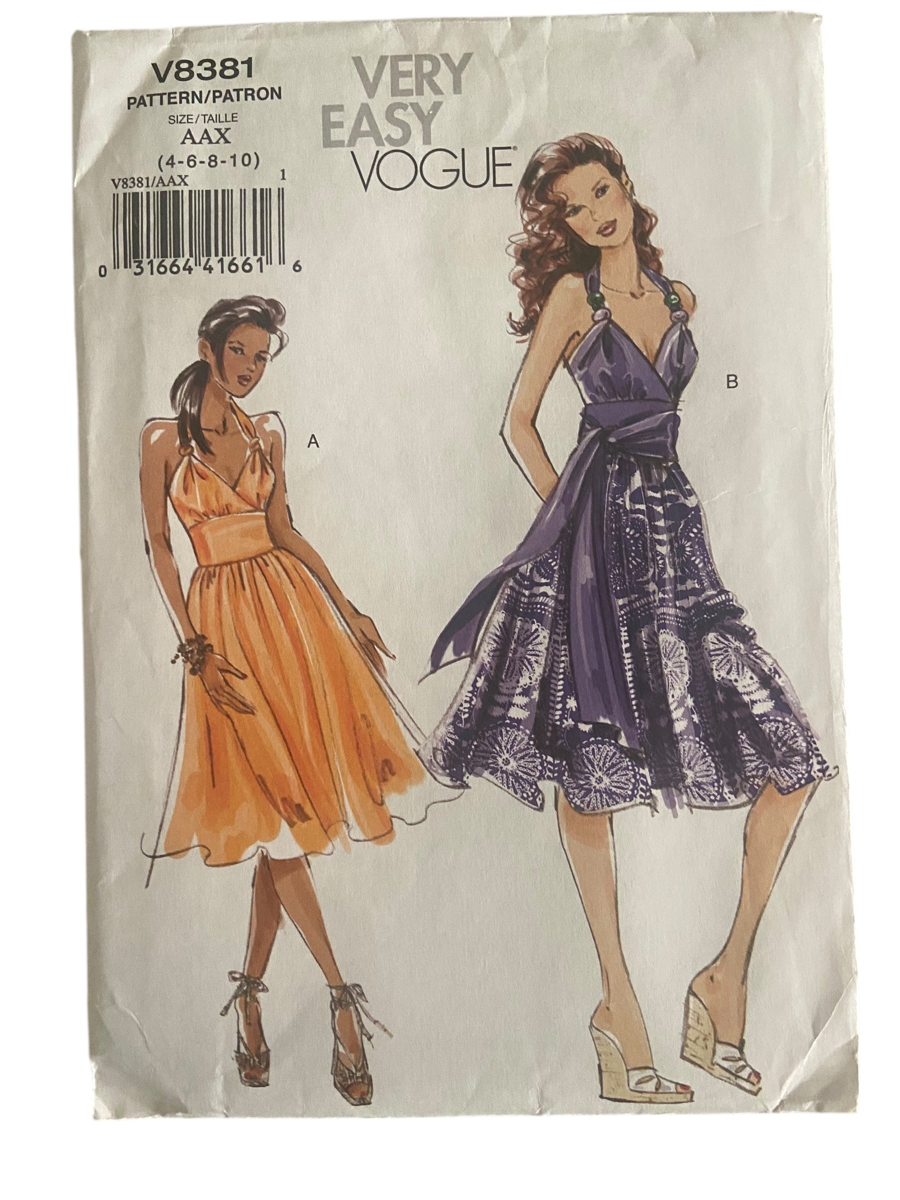 Vogue v8381 vintage 2000s dress sewing pattern. Bust 29.5, 30.5, 31.5, 32.5 inches