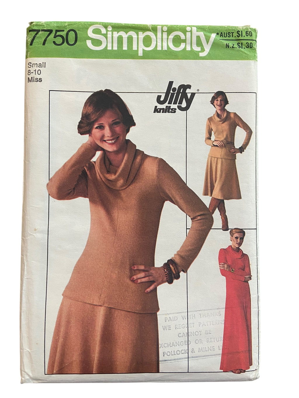 Simplicity 7750 vintage 1970s dress or top and skirt sewing pattern. Bust 31.5 and 32.5 inches