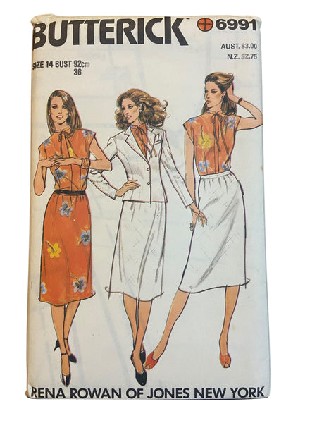 Butterick 6991 vintage 1980s skirt, jacket and blouse sewing pattern. Bust 36 inches