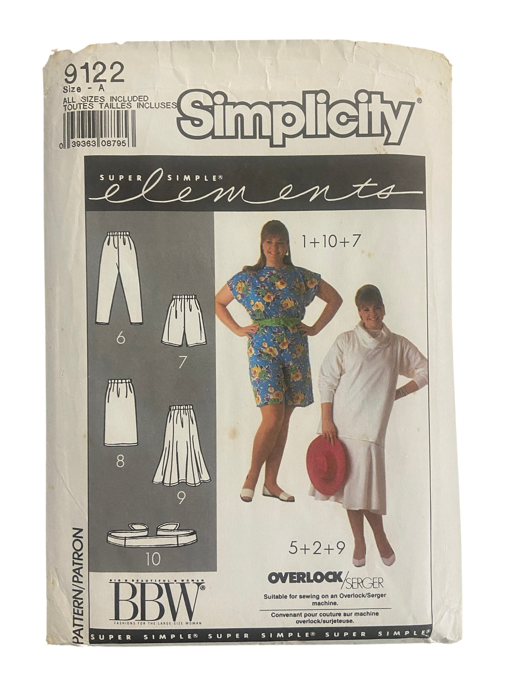 Simplicity 9122 vintage 1980s pants, shorts, skirts and sash sewing pattern. Waist 33 - 49 inches, hip 42 - 56 inches