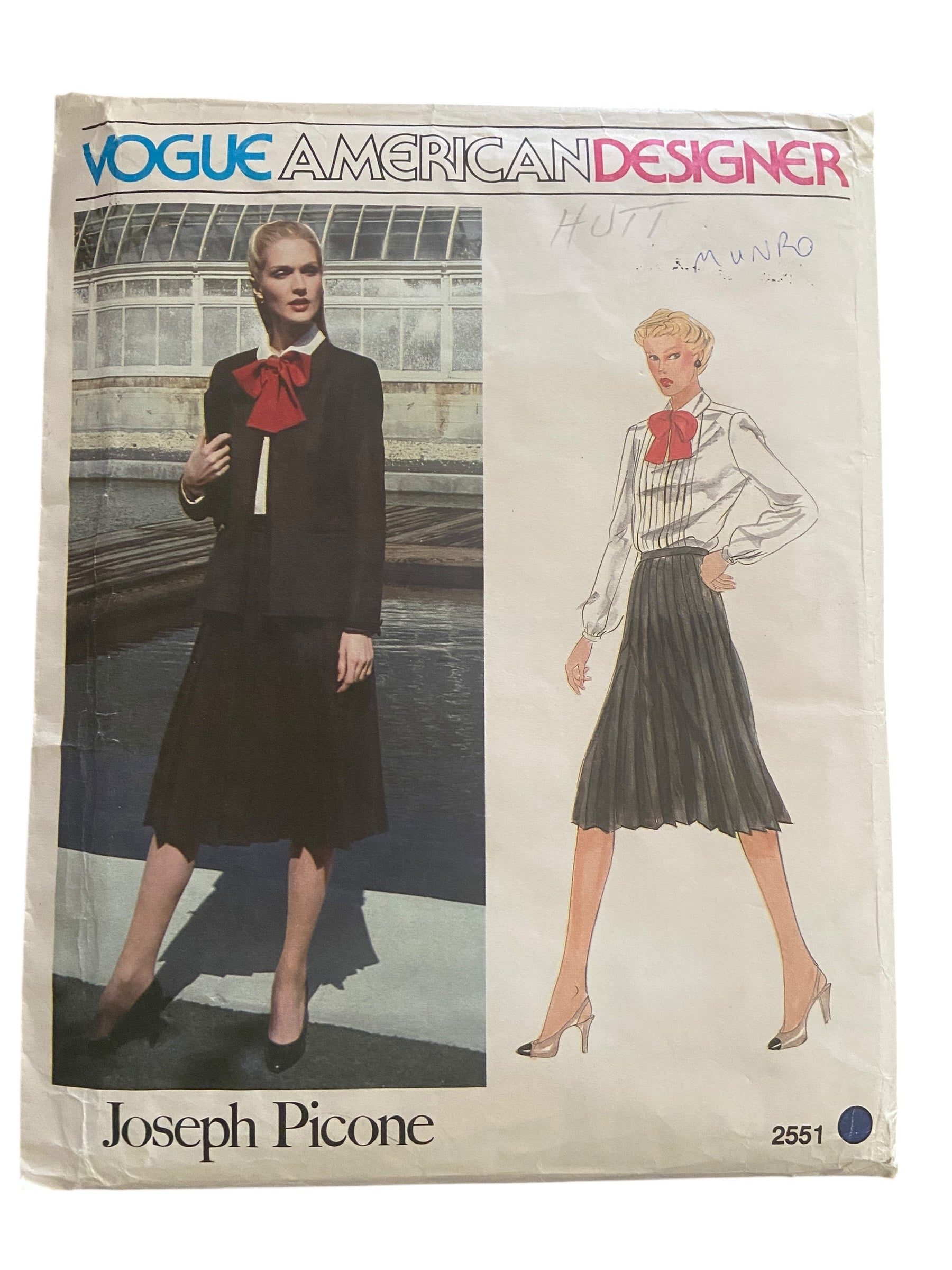Vogue 2551 vintage 1980s American Designer Joseph Picone jacket, skirt and blouse sewing pattern Bust 36 inches