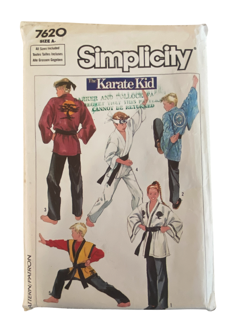 Simplicity 7620 1980s The Karate Kid kimono, pants, headband, belt sewing pattern. All size pattern chest 32-46 inches