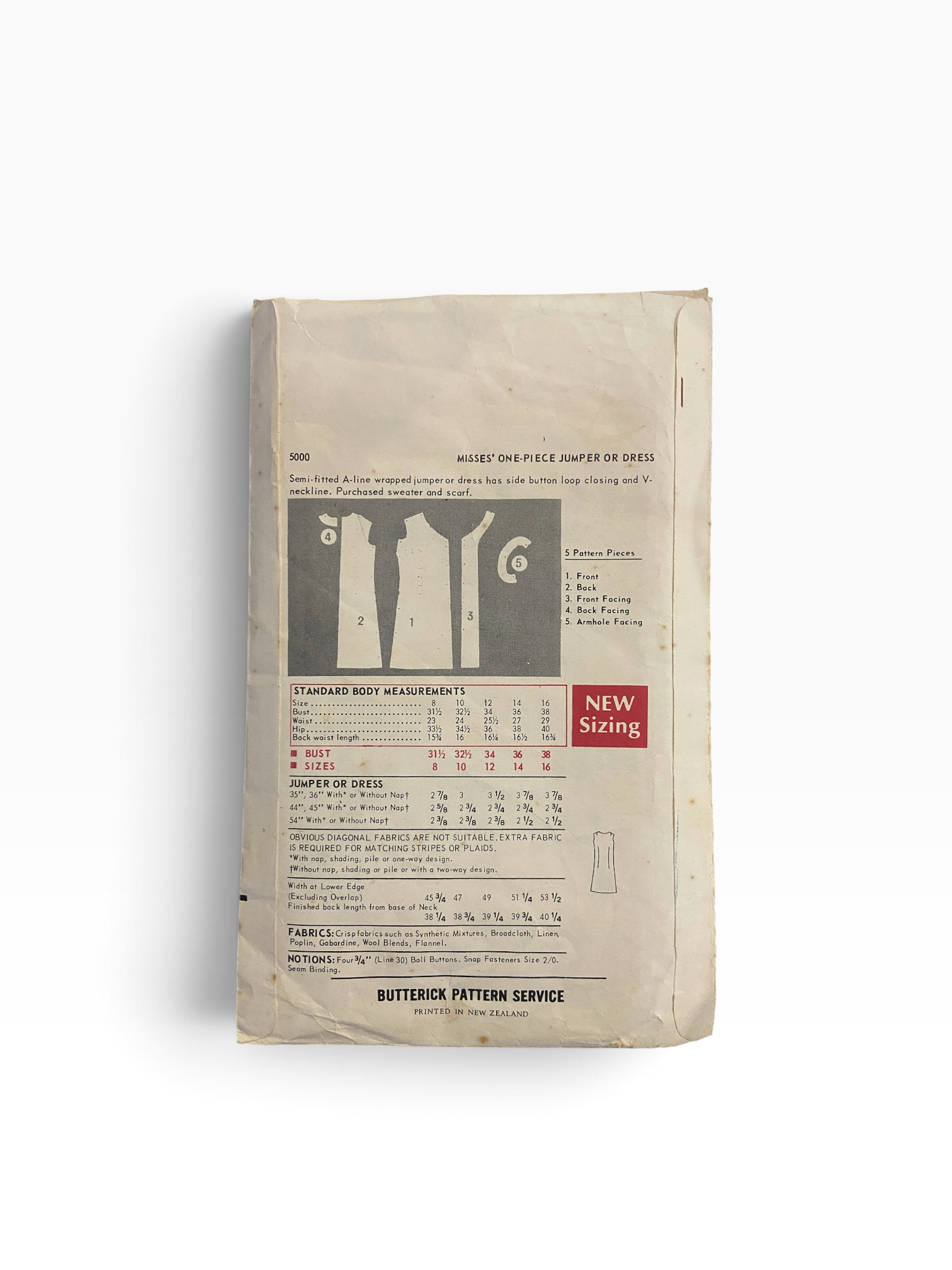 Butterick 5000 vintage 1960s dress sewing pattern. Bust 36 inches