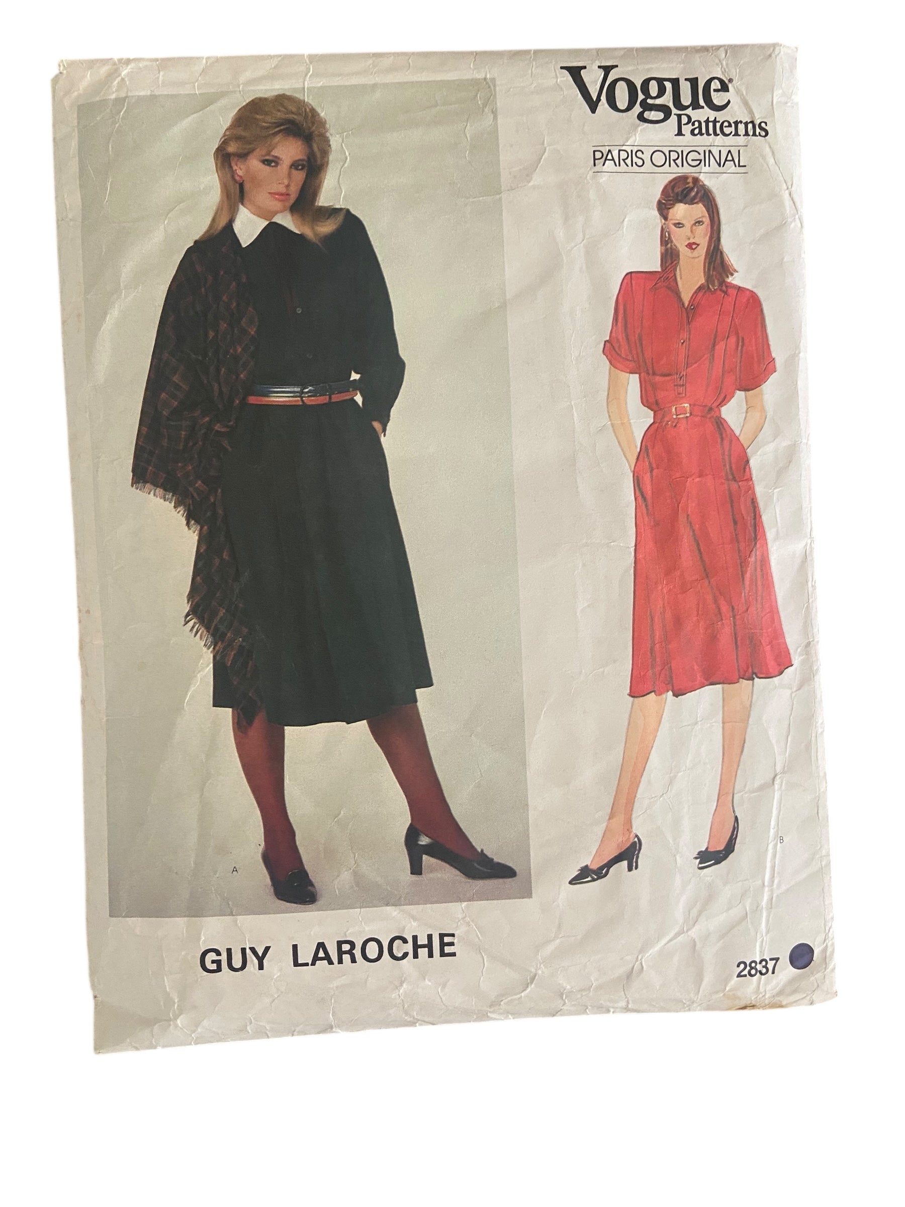 Vintage 1980s Vogue 2837 Paris Original Guy Laroche dress sewing pattern Bust 34 inches.