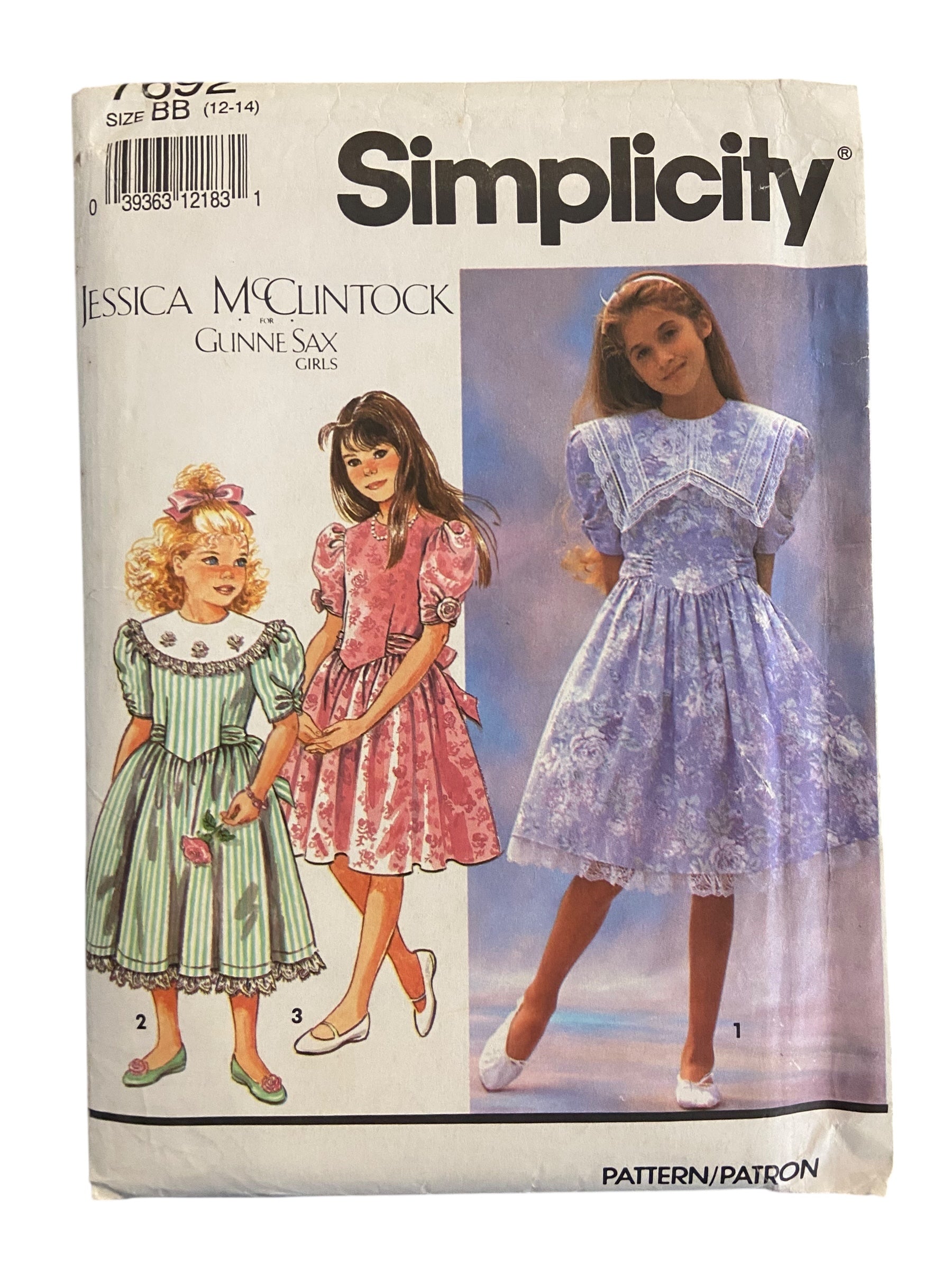 Simplicity 7692 vintage 1990s Jessica McClintock child’s party dress pattern Chest 30, 32 inches