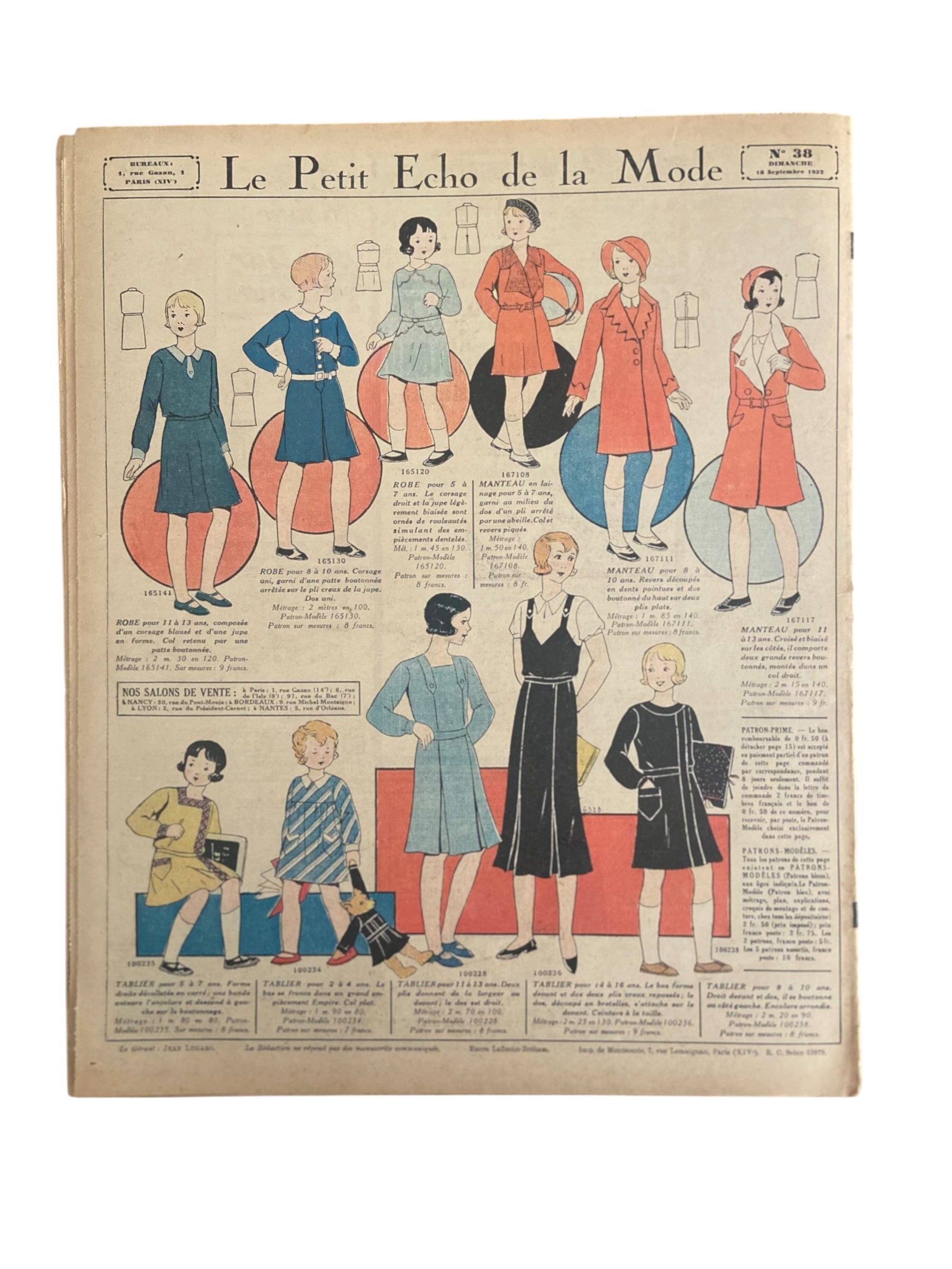 Le Petit Echo de la Mode 18 September 1932 French women’s magazine with many fashion illustrations