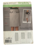 Simplicity 2475 2000s skirt sewing pattern. Waist 23, 24, 25, 26.5, 28 inches