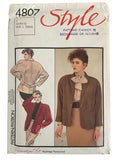 Style 4807 vintage 1980s jacket sewing pattern. Bust 30.5, 31.5, 32.5 inches