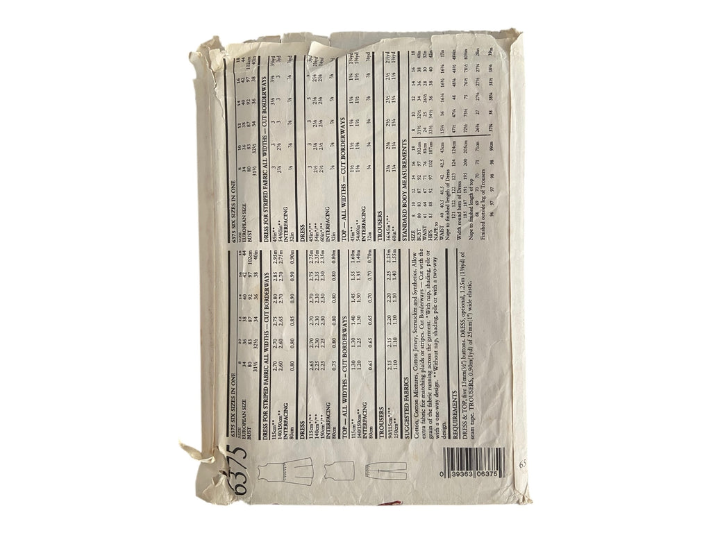 New Look 6375 vintage 1990s dress, top and trousers sewing pattern. Bust 31.5, 32.5, 34, 36, 38, 40 inches