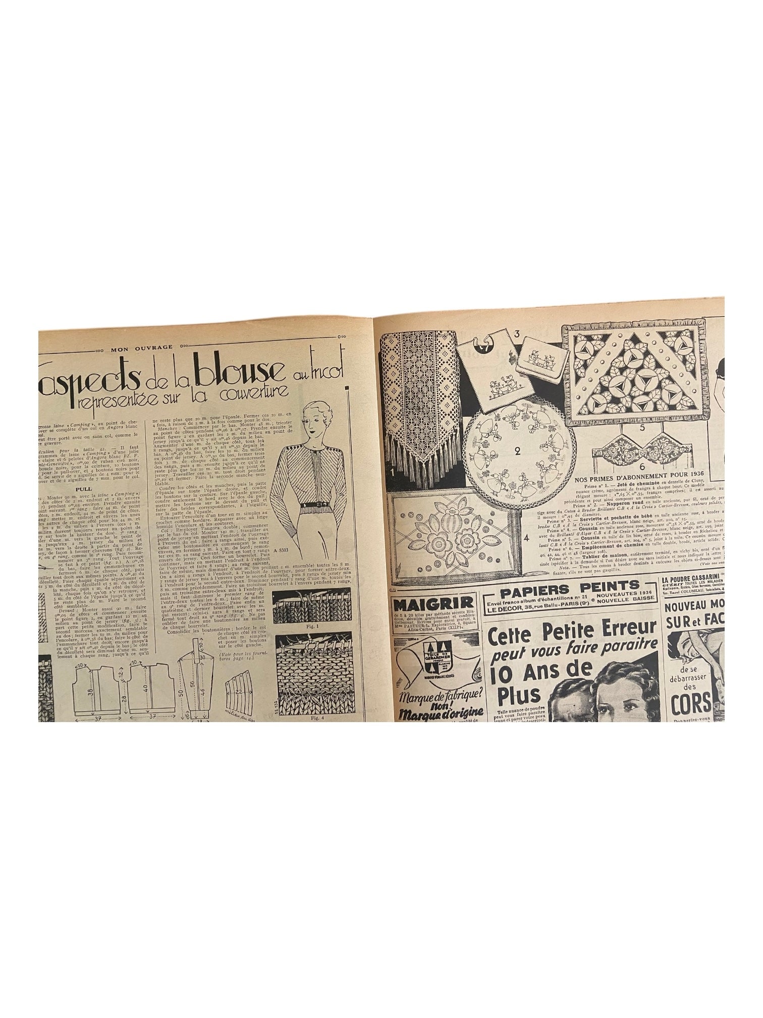 Mon Ouvrage 1 Fevrier 1936 vintage French craft magazine with knitting pattern for the jumper and mini cape on the cover