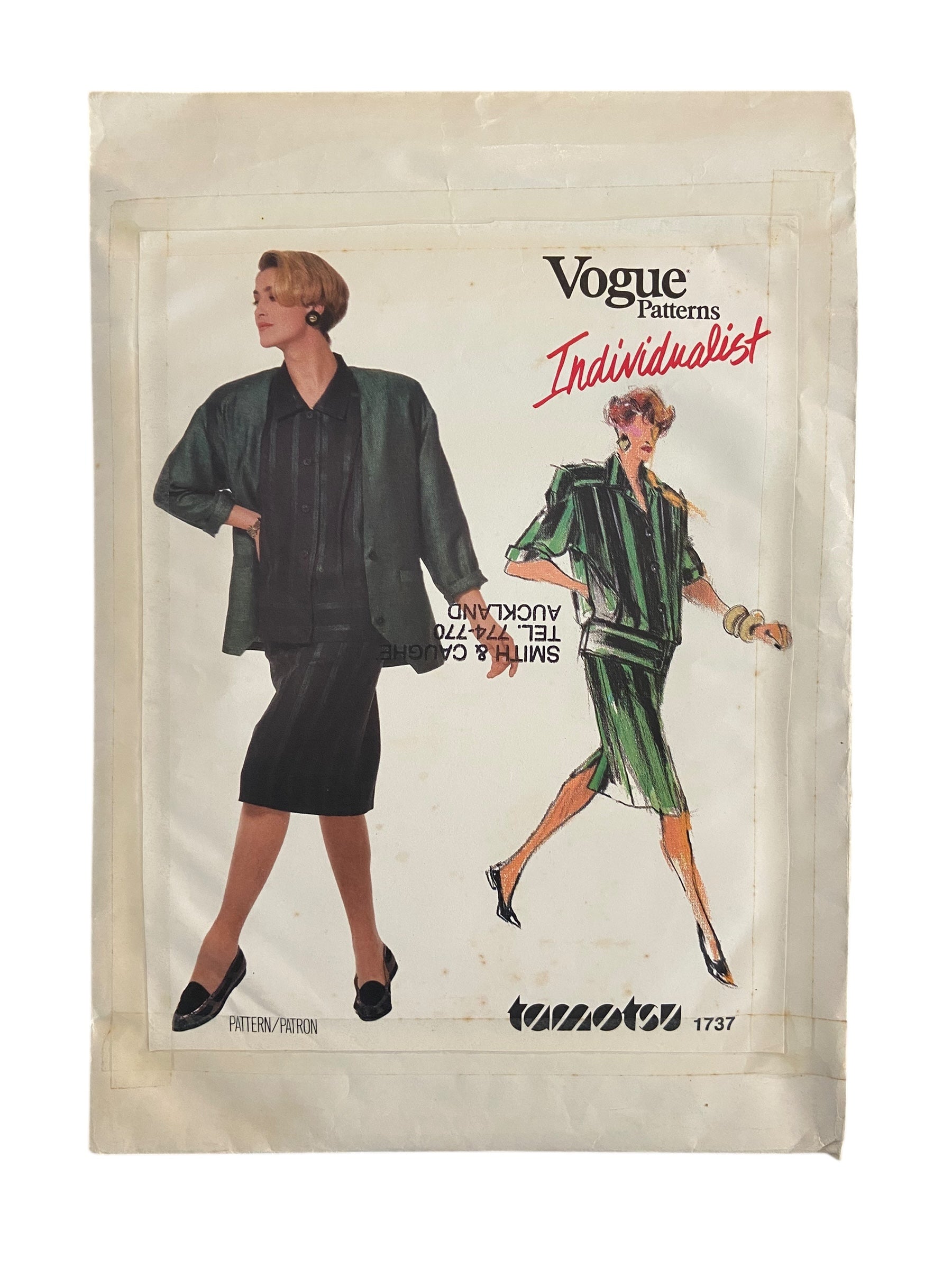 Vogue 1737. Vintage 1980s jacket, skirt and top sewing pattern. Vogue Individualist. Tamotsu. Bust 36 inches