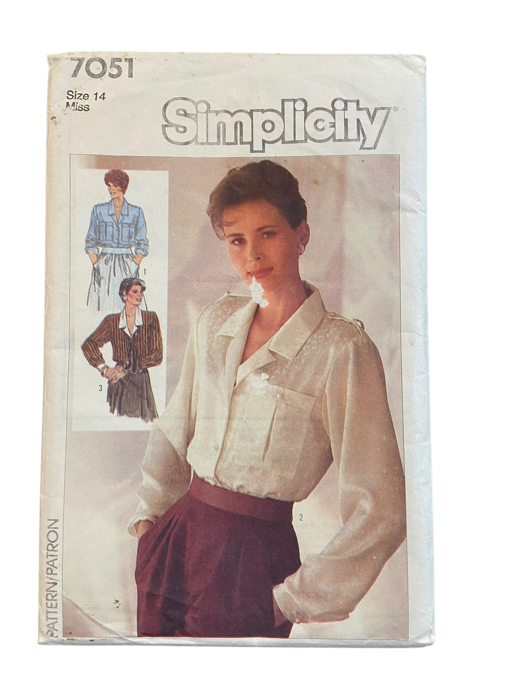 Simplicity 7051 vintage 1980s blouse sewing pattern. Bust 36 inches