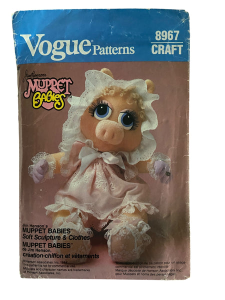 Vogue 8967 vintage  1990s Jim Henson’s Muppet Baby Miss Piggy sewing pattern.