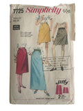 Simplicity 7725 vintage 1960s skirts pattern sewing pattern. Waist 27, hip 38 inches.