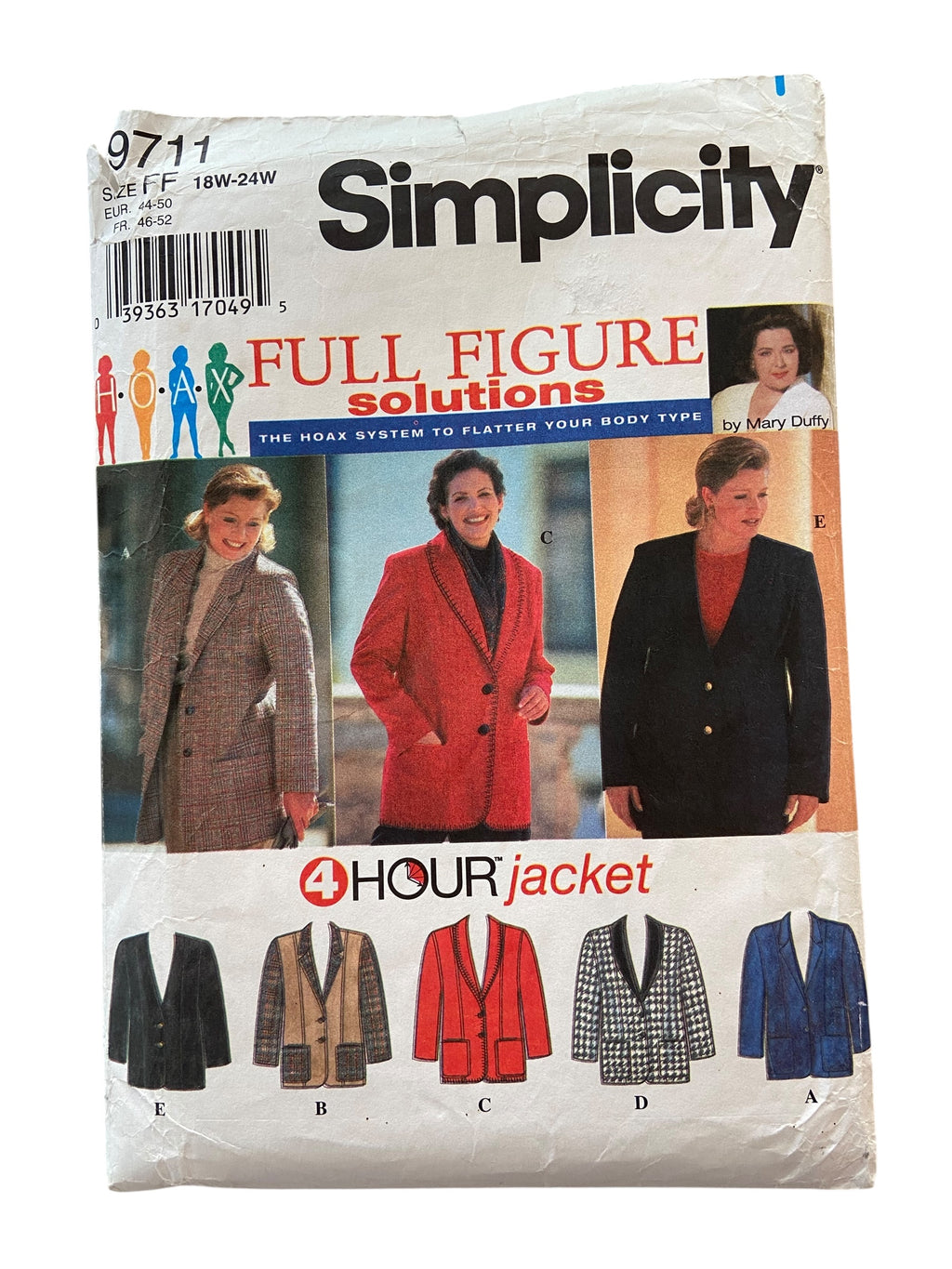 Simplicity 9711 vintage 1990s 4 hour jacket sewing pattern. Bust 40, 42, 44, 46 inches