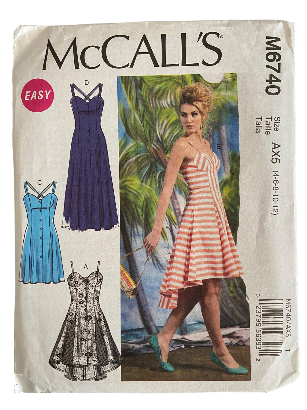 McCall's M6740 dress sewing pattern from the 2000s. Bust 29.5, 30.5, 31.5, 32.5, 34 inches