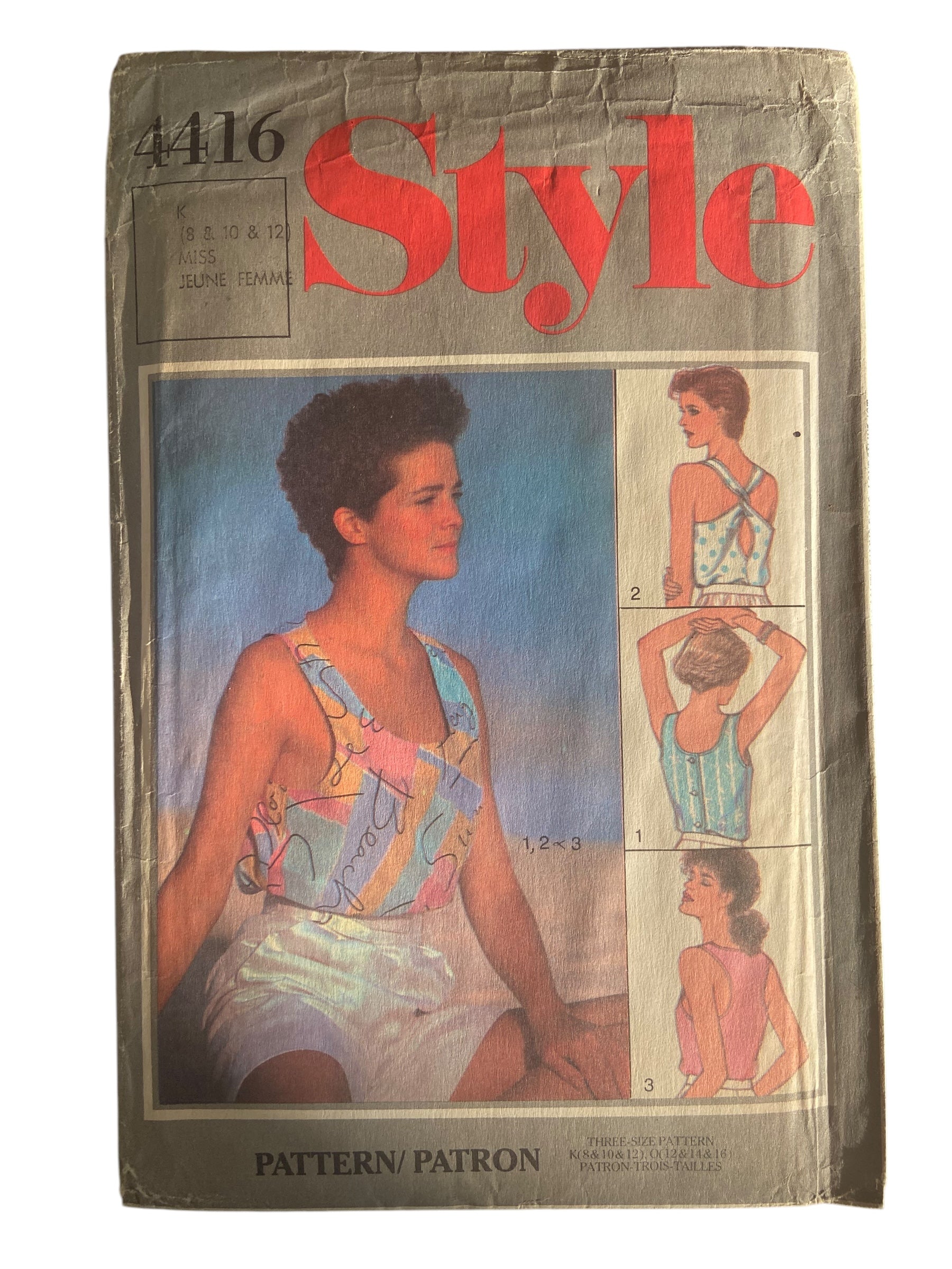 Style 4416 vintage 1980s tops pattern. Bust 31.5, 32.5, 34 inches