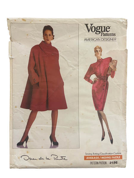 Vogue 2186 vintage 1980s coat, top and skirt sewing pattern. Vogue American Designer Oscar de la Renta. Bust 34, 36, 38 inches