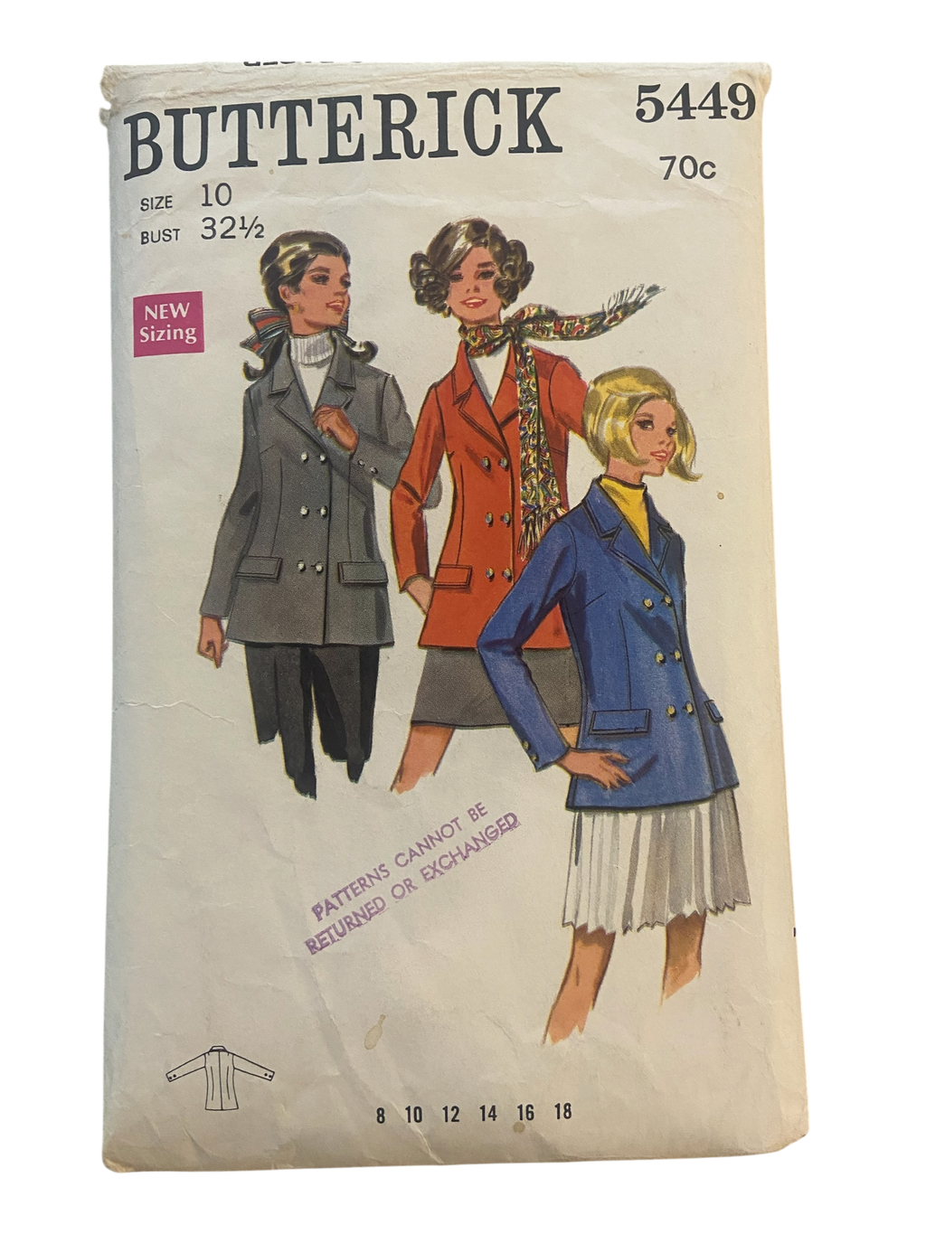 Butterick 5449 vintage 1970s jacket sewing pattern. Bust 32.5 inches