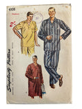 Simplicity 4108 vintage 1950s men's pajamas and nightshirt sewing pattern. Chest 38-40 inches