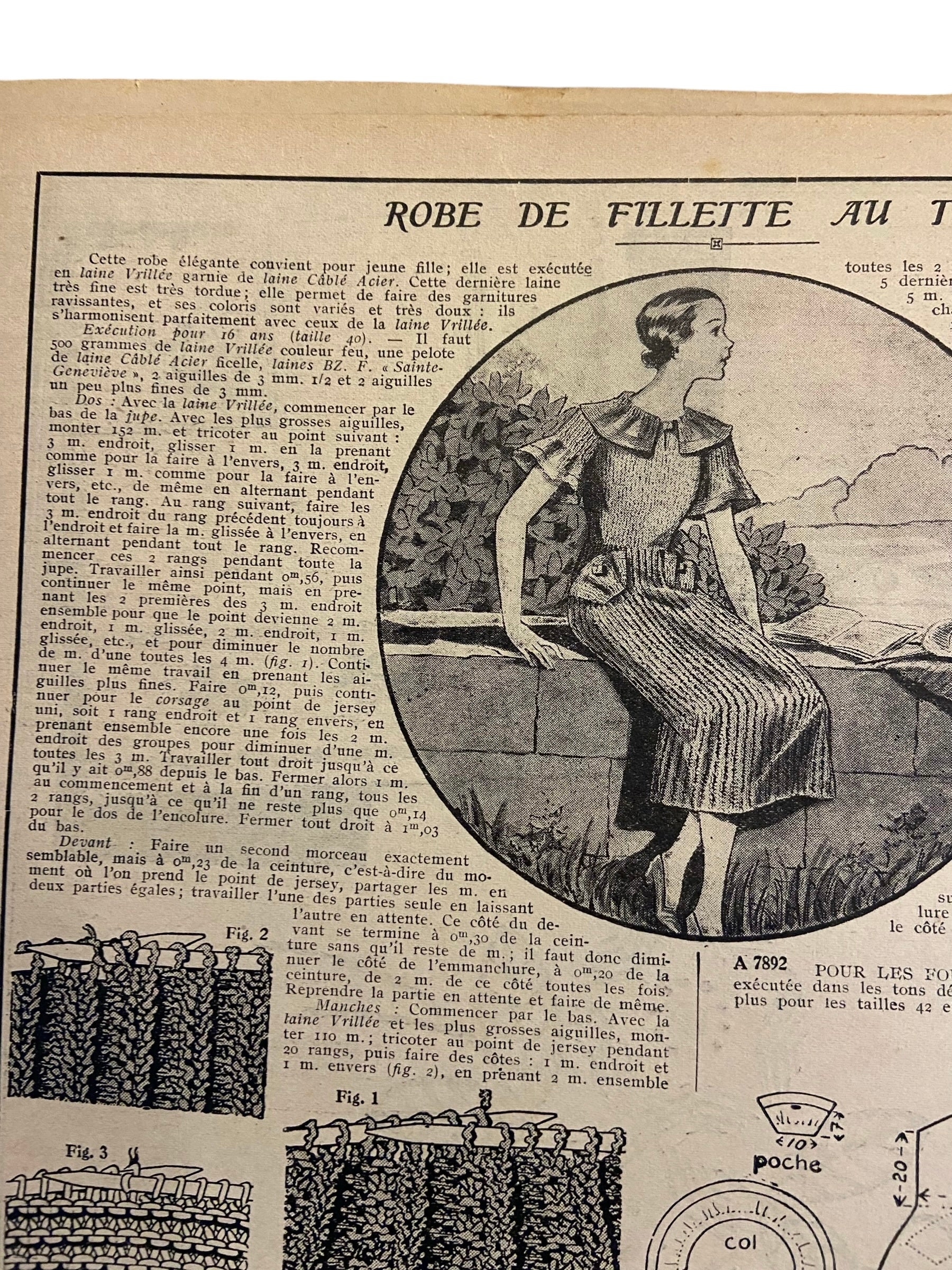 Mon Ouvrage 1 October 1935 includes  knitting pattern for the dress on the front cover and a man’s singlet (vest)