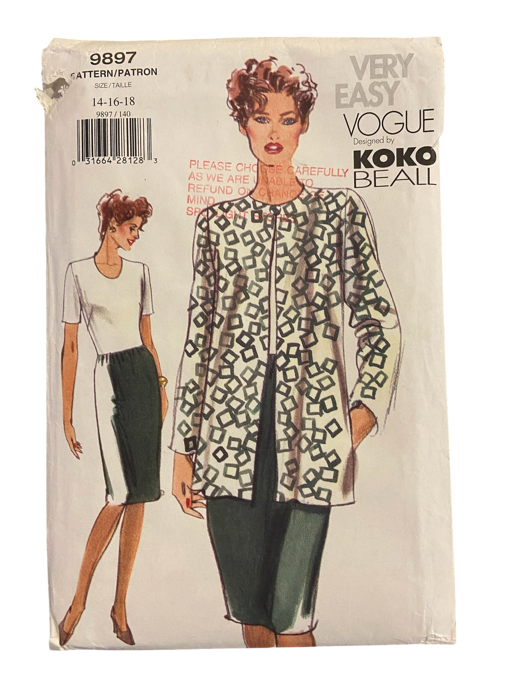 Vogue 9897 vintage Koko Beall jacket and dress sewing pattern Bust 36, 38, 40 inches