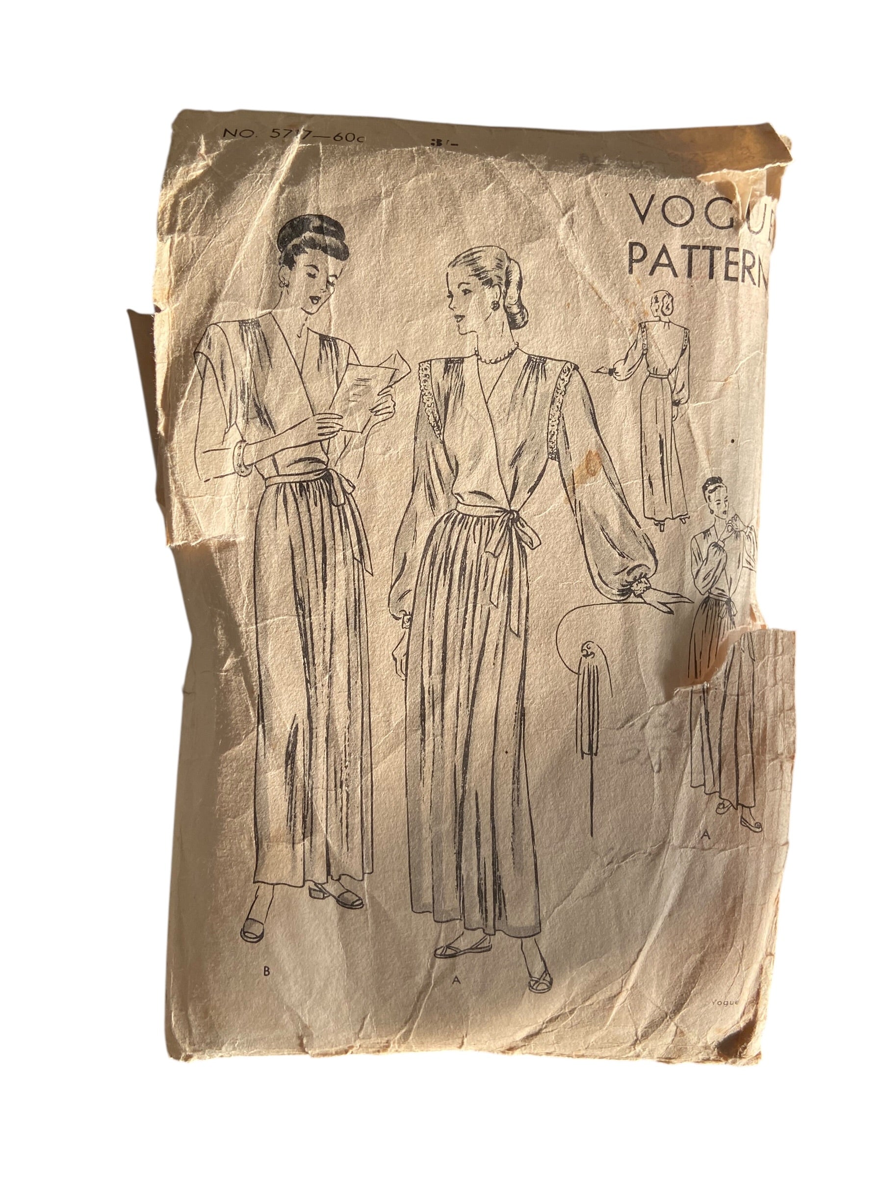 Vogue 5717 vintage 1940s housecoat sewing pattern. Bust 36 inches